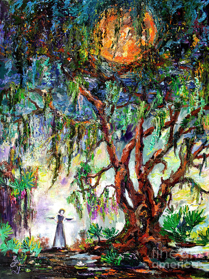 Tree Painting - Lunar Eclipse In The Garden Of Good and Evil by Ginette Callaway