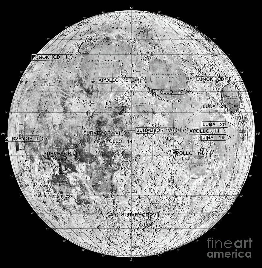 Lunar Landing Map, 1967 Photograph by Granger