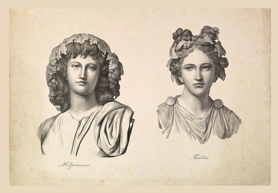 Melpomene and Thalia Drawing by Johann Gottfried Bartsch
