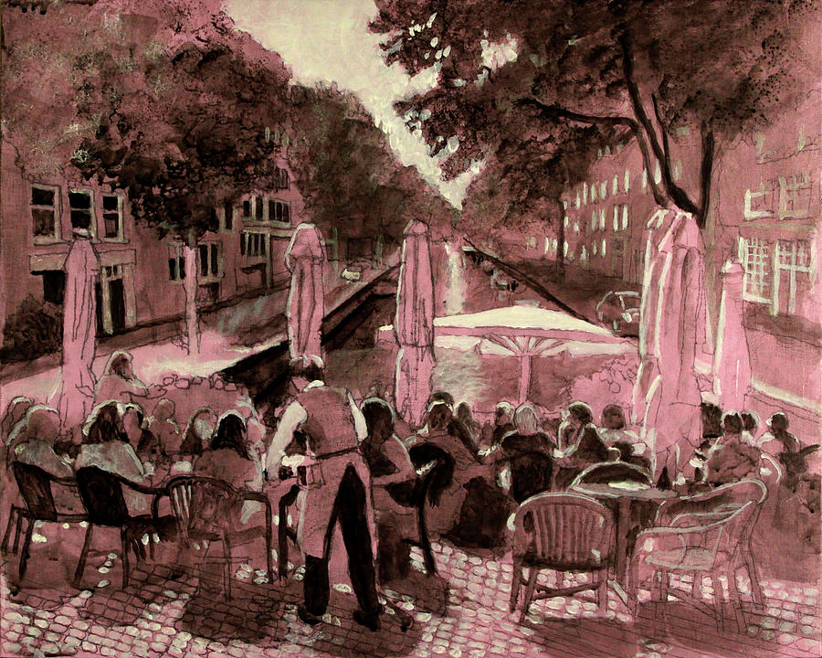Lunch on the Canal Drawing by David Zimmerman