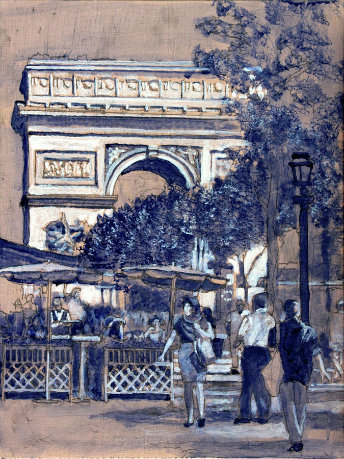 Lunch on the Champs Elysees Drawing by David Zimmerman