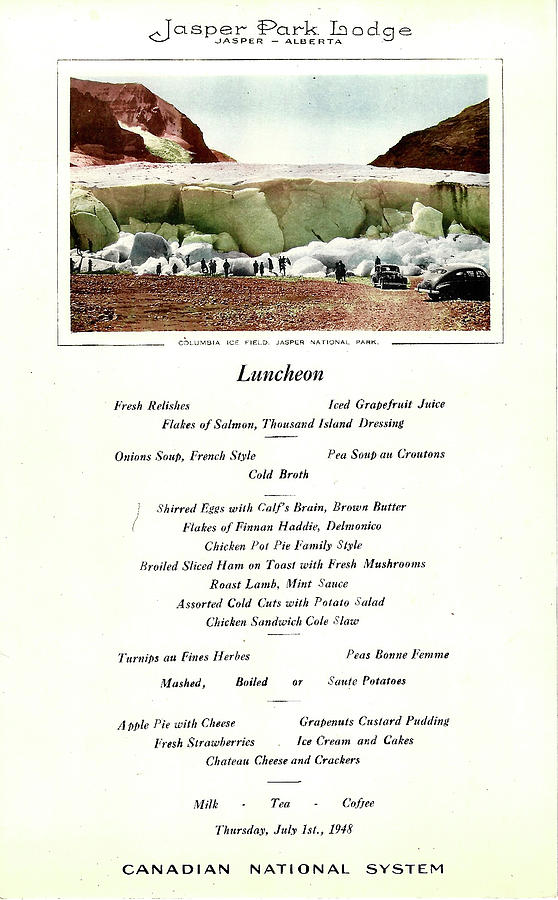 Luncheon Menu 1948 Jasper Park Lodge Columbia Icefield Photograph by Brian Sereda