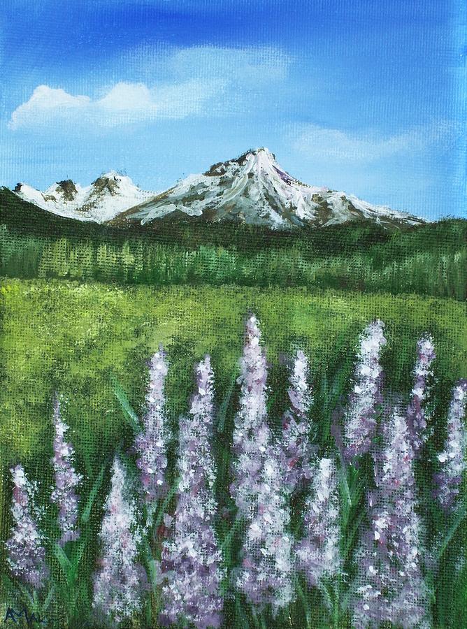 Lupin and Mountain Painting by Anastasiya Malakhova