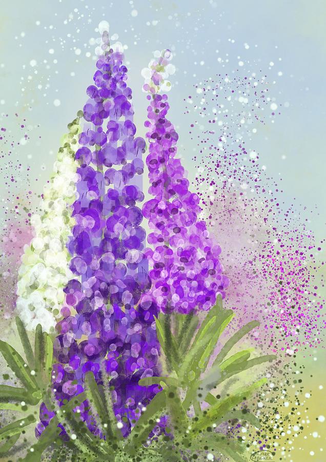 Flower Mixed Media - Lupins in A Cottage Garden by Clare Walker Flower Mixed Media - Lupins in A Cottage Garden by Clare Walker