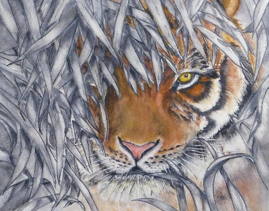 Lurking Tiger Painting by Kelly Mills