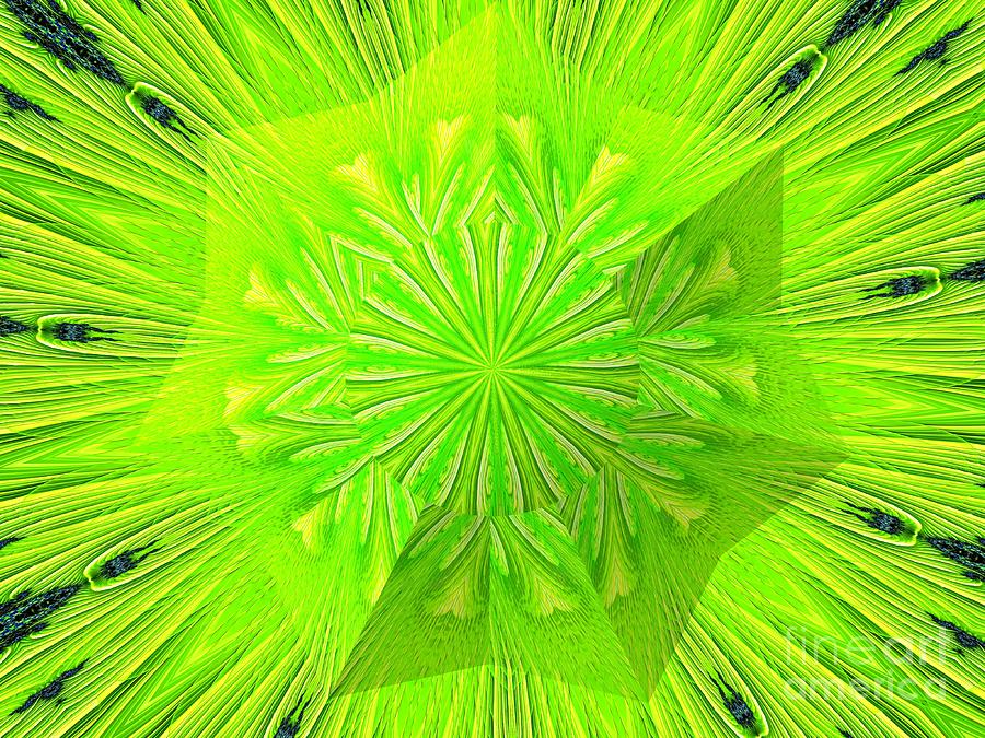 Lush Green And Yellow Springtime Sunburst Fractal Abstract Digital Art