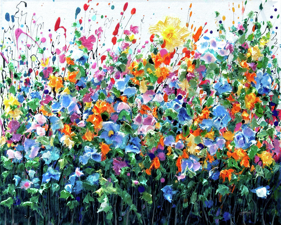 Lush Meadow with Palette Knife Painting by Lena Owens - OLena Art Vibrant Palette Knife and Graphic Design
