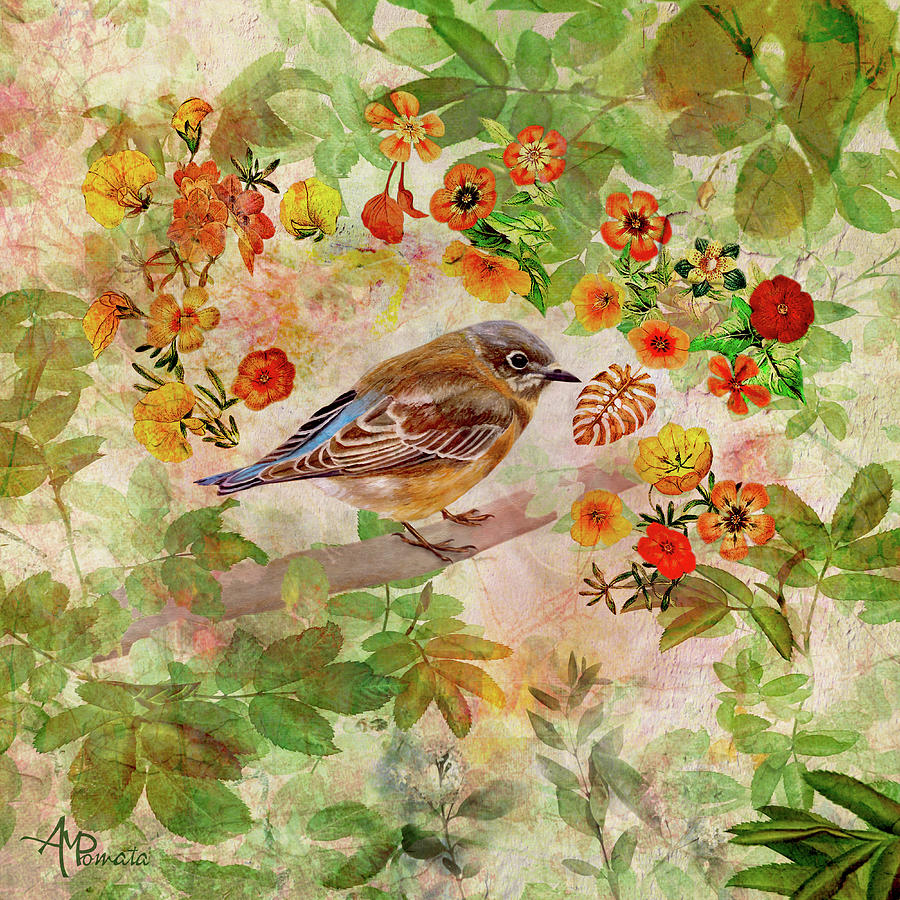 Lush Spring Bluebird Painting by Angeles M Pomata