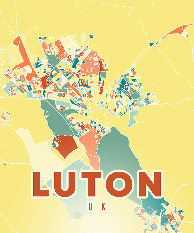 Luton UK Map Digital Art by Alexandru Chirila - Fine Art America