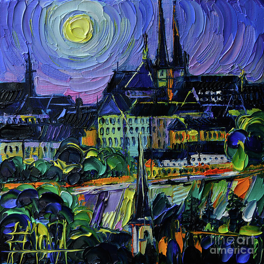 LUXEMBOURG VIEW AT NIGHT oil painting Mona Edulesco Painting by Mona Edulesco