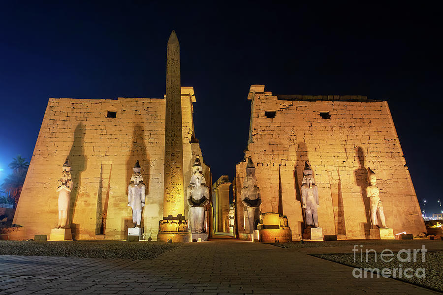 Luxor temple illuminated at night, Egypt Photograph by Delphimages Photo Creations