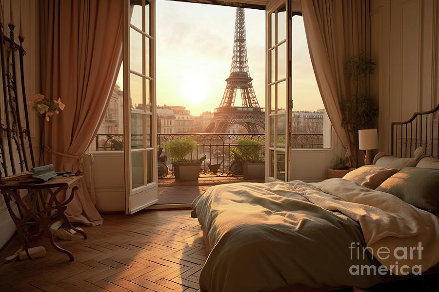 Luxurious room with views of the city of Paris. Ai generated. Photograph by Joaquin Corbalan
