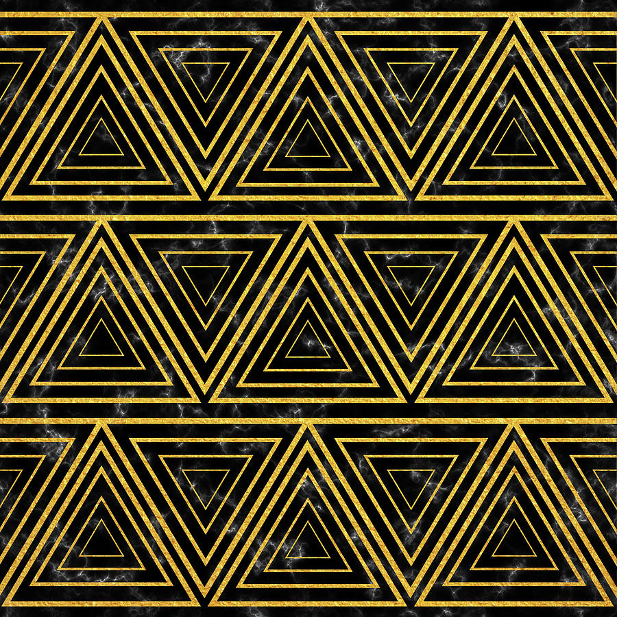 Luxury Geometric Triangle Pattern - Black Digital Art by Studio Grafiikka