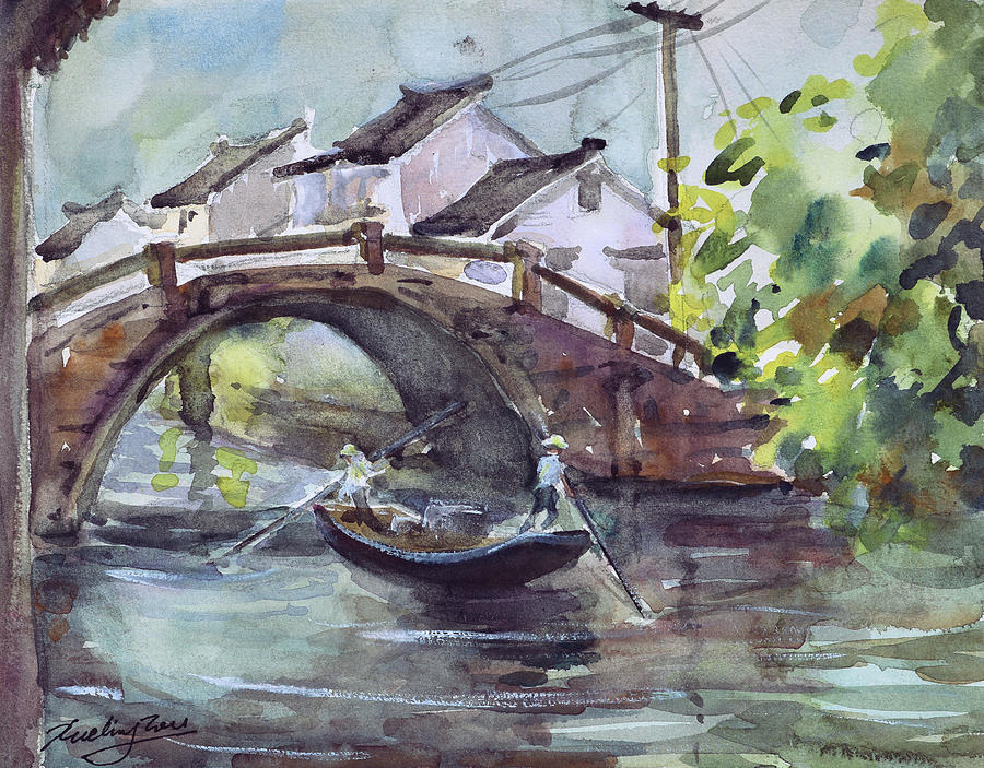 Luzhi - an Ancient Canal-town by Suzhou China II Painting by Xueling Zou