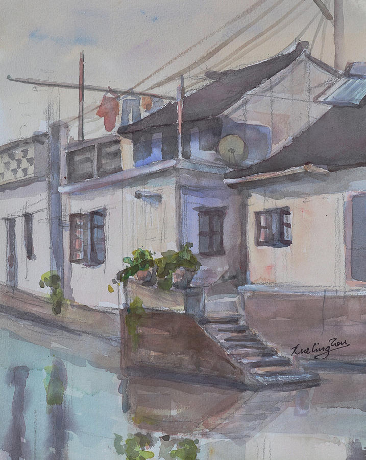 Luzhi - an Ancient Canal-town by Suzhou China VI Painting by Xueling Zou
