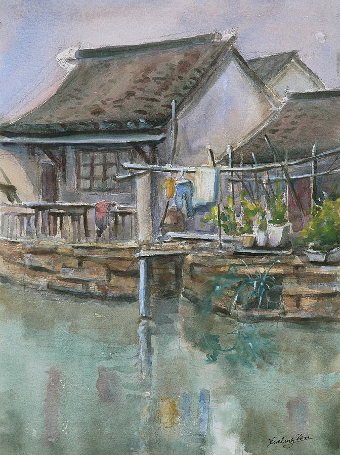 Luzhi - an Ancient Canal-town by Suzhou China VIII Painting by Xueling Zou