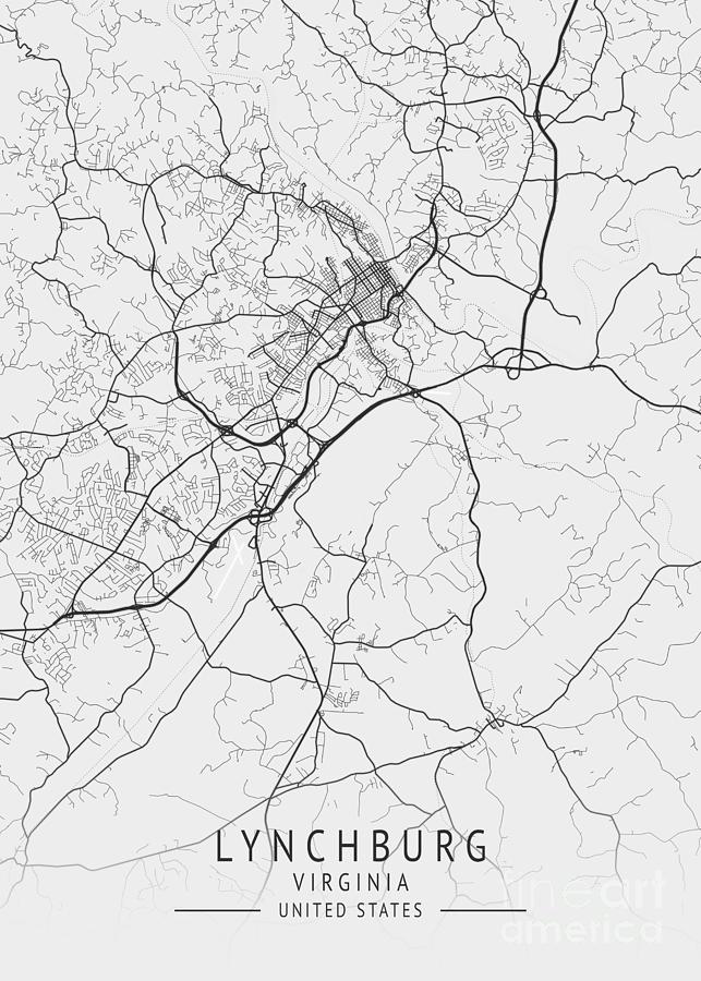 Lynchburg - Virginia US Gray City Map Digital Art by Tien Stencil - Pixels