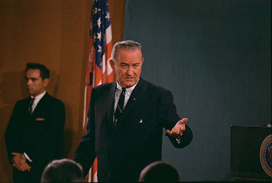 Lyndon Johnson Photograph - Lyndon Johnson Press Conference - 1967  by War Is Hell Store
