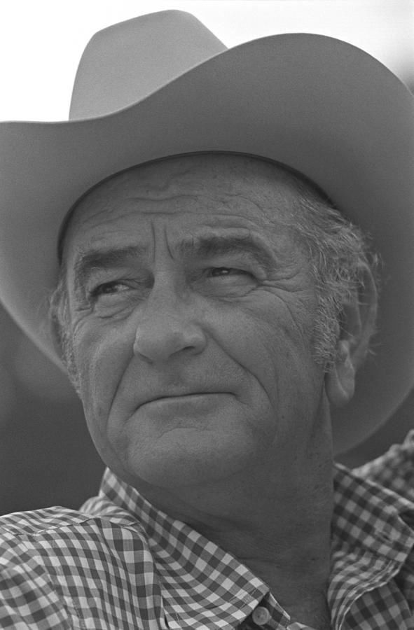 Lyndon Johnson Wearing A Cowboy Hat - 1972 Photograph by War Is Hell Store