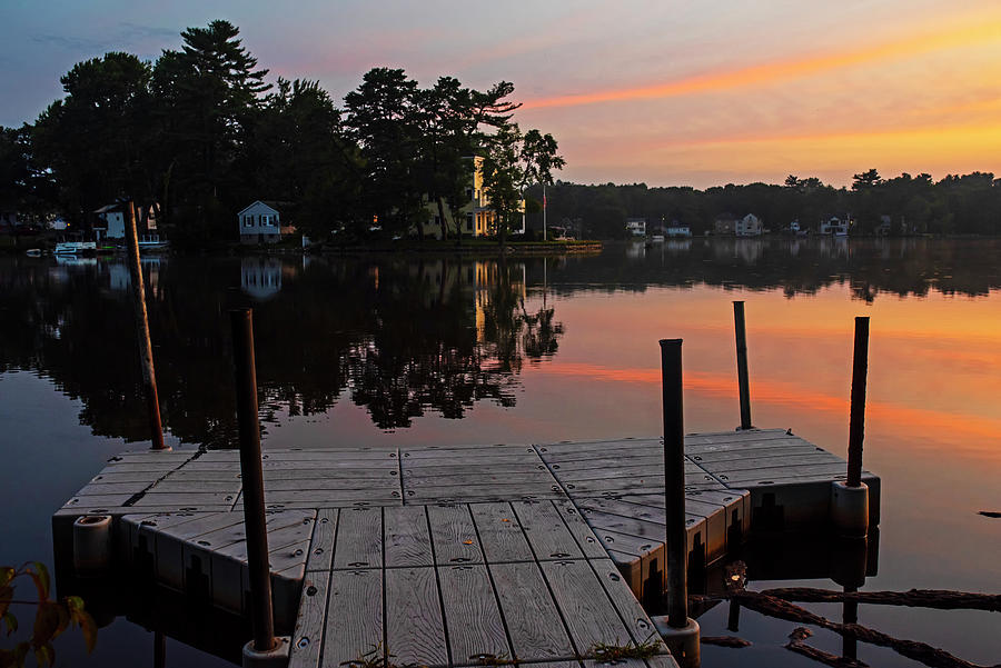 Lynnfield Massachusetts Pillings Pond Sunset Rotary Park Dock Red Sky Photograph by Toby McGuire