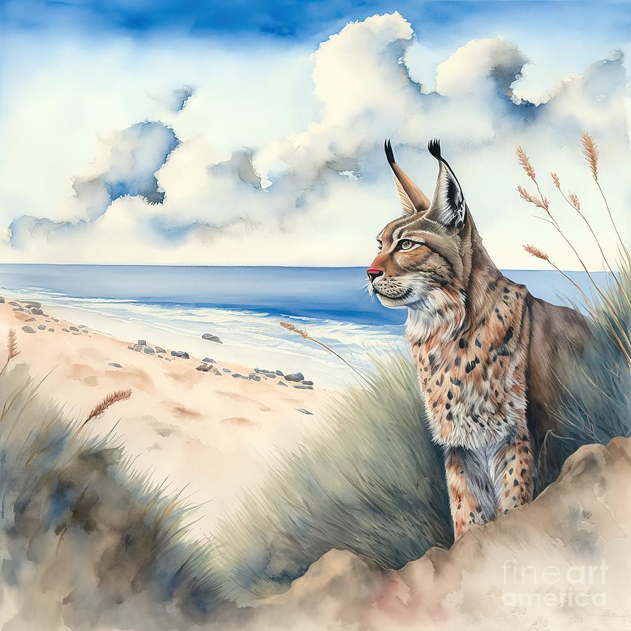 Nature Painting - Lynx At Beach by N Akkash