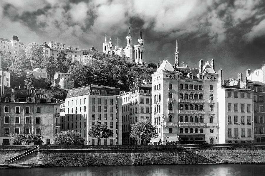 Lyon France Banks of The Saone River Black and White  Photograph by Carol Japp