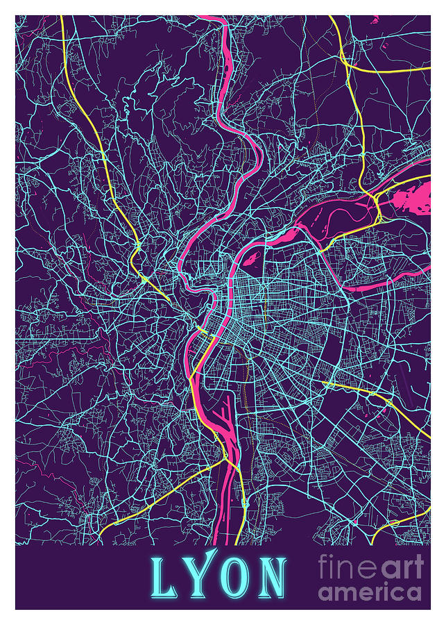 Lyon - France Neon City Map Digital Art by Tien Stencil - Fine Art America