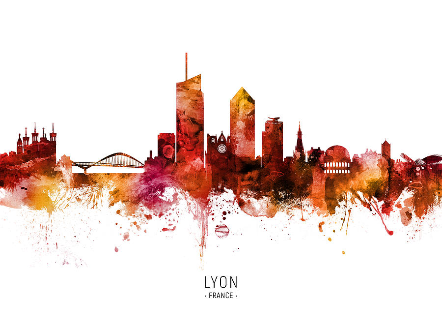 Skyline Digital Art - Lyon France Skyline #23 by Michael Tompsett