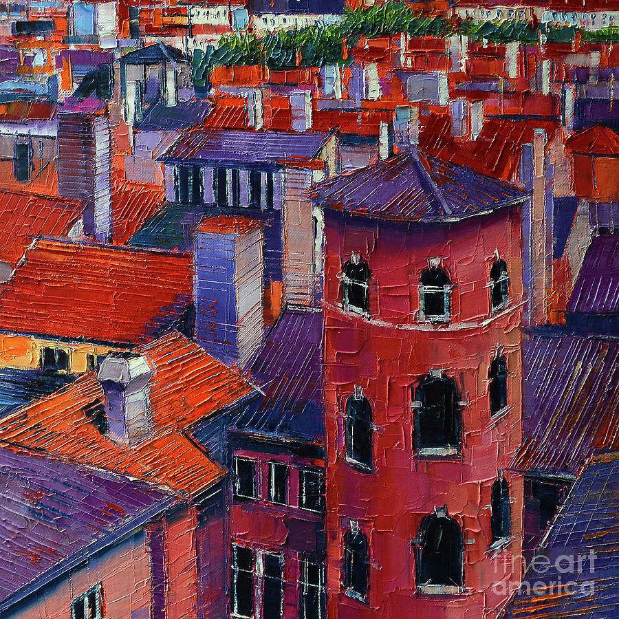 LYON ROOFTOPS - detail 1 Painting by Mona Edulesco