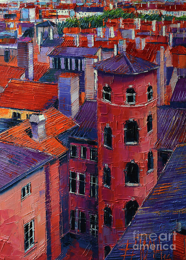 LYON ROOFTOPS - detail 2 Painting by Mona Edulesco