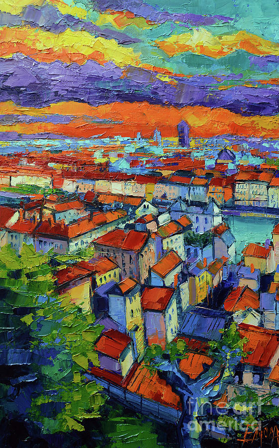 LYON VIEW - Triptych Left Panel Painting by Mona Edulesco