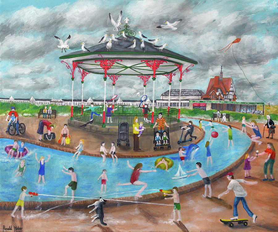 Lytham St Annes On Sea Paddling Pool Bandstand And Pier Painting by Ronald Haber