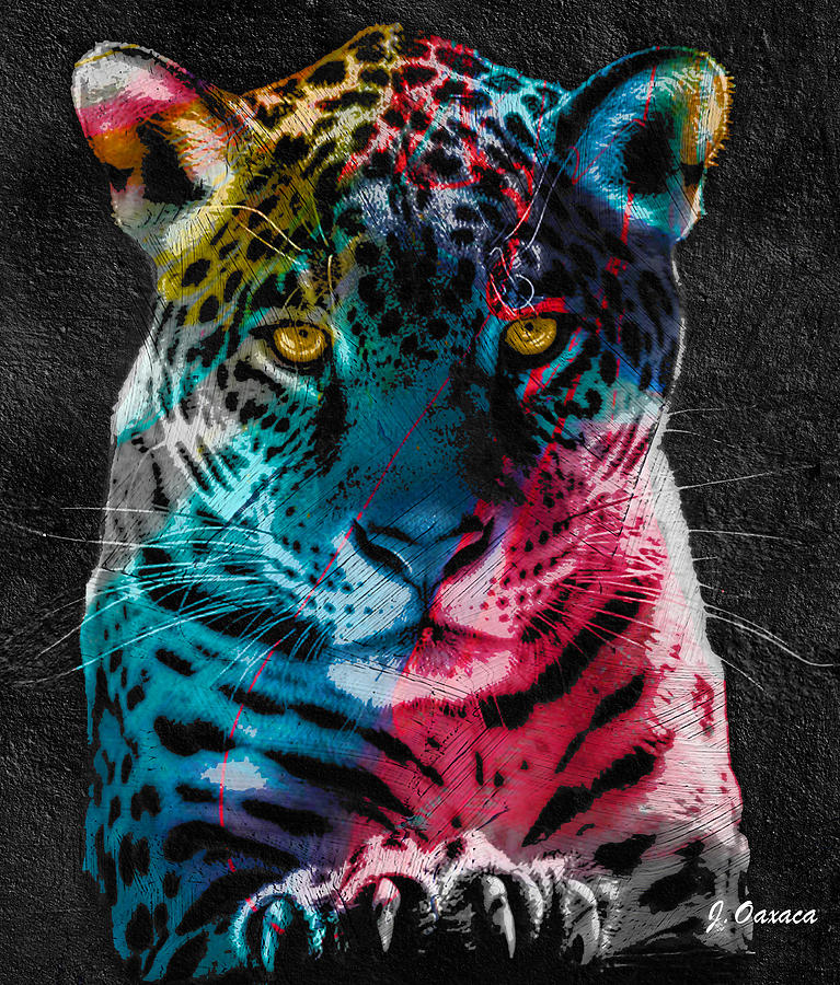 Colorful Jaguar 2 Mixed Media by J U A N - O A X A C A