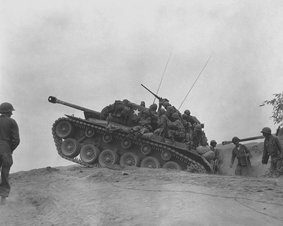 M26 Pershing Tank With Troops - Korean War - 1950 Photograph by War Is Hell Store