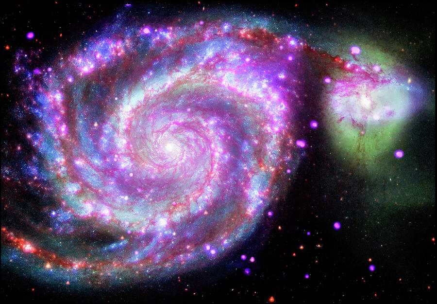 Interstellar Photograph - M51 Spiral Whirlpool Galaxy by NASA JPL Hubble Chandra and Spitzer Space Telescopes by Carol Japp