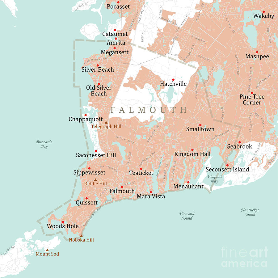 MA Barnstable Falmouth Vector Road Map Digital Art by Frank Ramspott