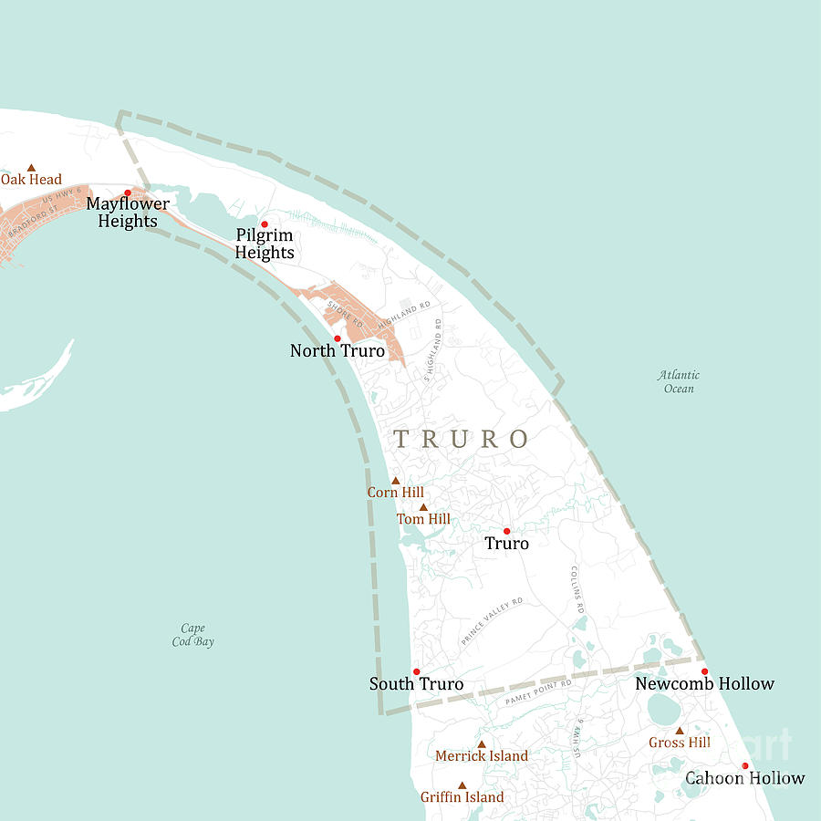 MA Barnstable Truro Vector Road Map Digital Art by Frank Ramspott