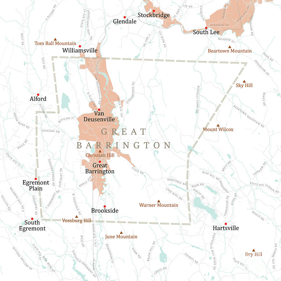 MA Berkshire Great Barrington Vector Road Map Digital Art by Frank ...