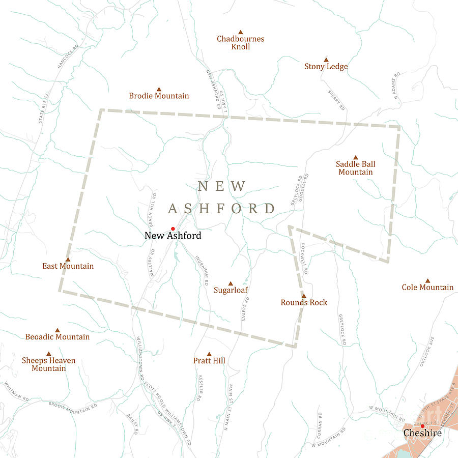 MA Berkshire New Ashford Vector Road Map Digital Art by Frank Ramspott