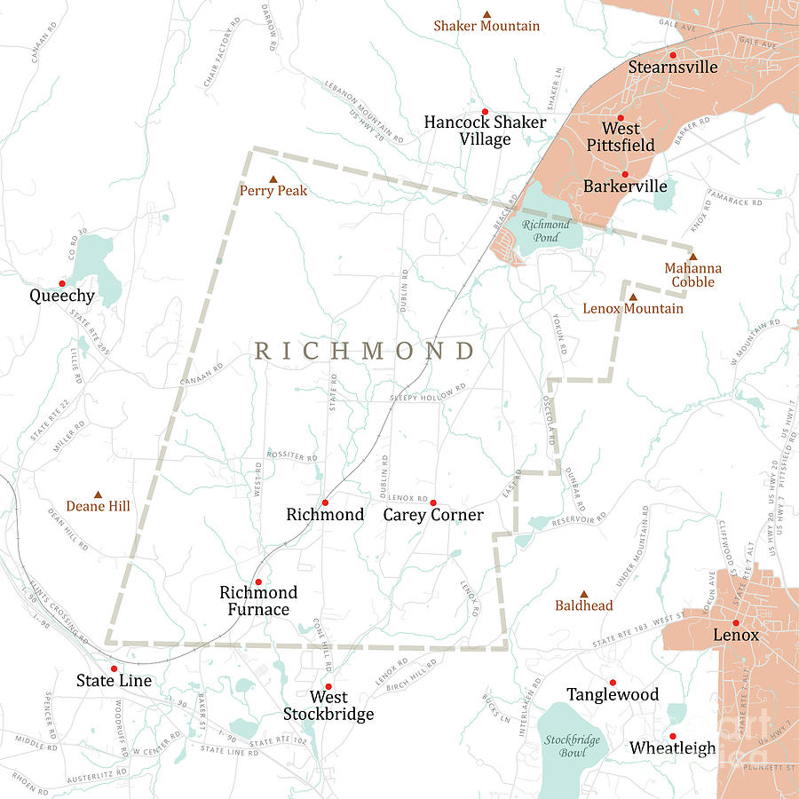 MA Berkshire Richmond Vector Road Map Digital Art by Frank Ramspott ...