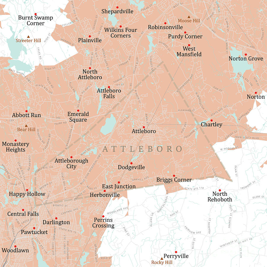 MA Bristol Attleboro Vector Road Map Digital Art by Frank Ramspott ...