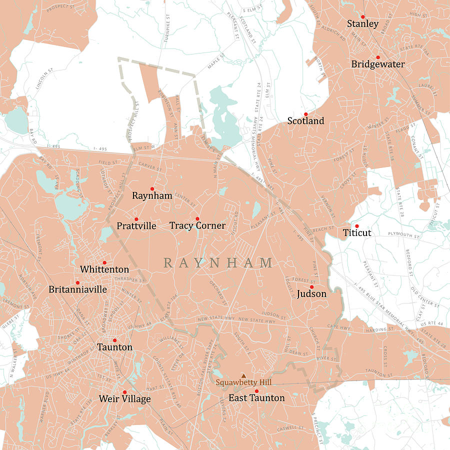 MA Bristol Raynham Vector Road Map Digital Art by Frank Ramspott