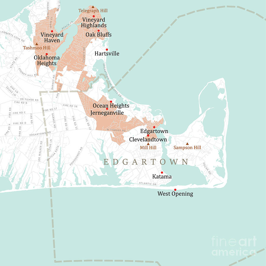 MA Dukes Edgartown Vector Road Map Digital Art by Frank Ramspott