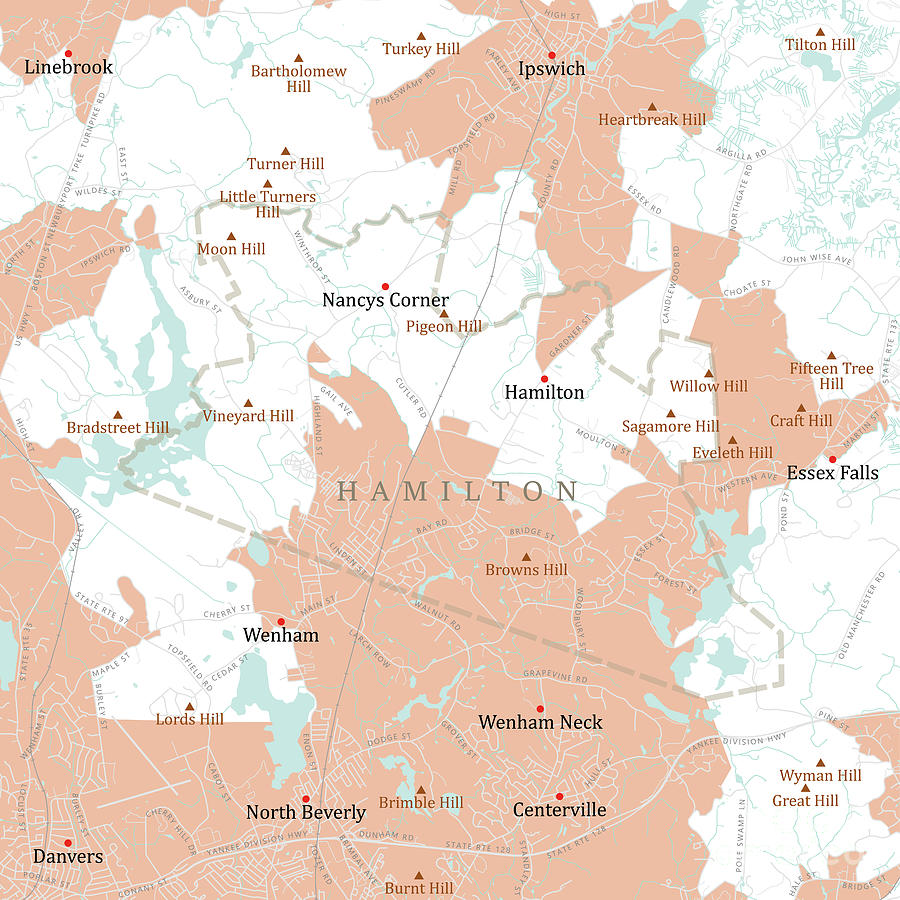 MA Essex Hamilton Vector Road Map Digital Art by Frank Ramspott - Fine ...