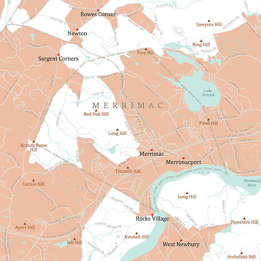 MA Essex Merrimac Vector Road Map Digital Art by Frank Ramspott - Fine ...