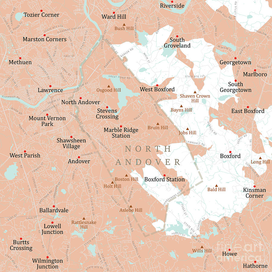 Ma Essex North Andover Vector Road Map Digital Art By Frank Ramspott