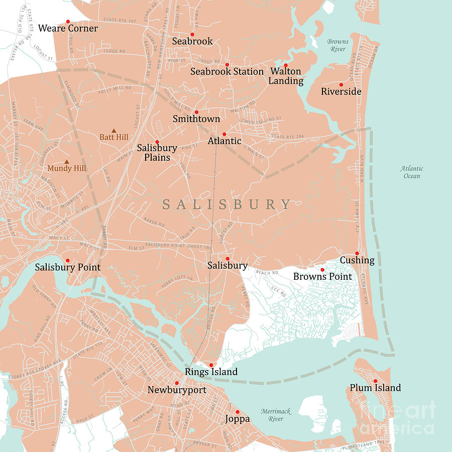 Ma Essex Salisbury Vector Road Map Digital Art By Frank Ramspott 7357