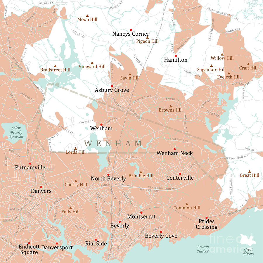 MA Essex Wenham Vector Road Map Digital Art by Frank Ramspott - Fine ...