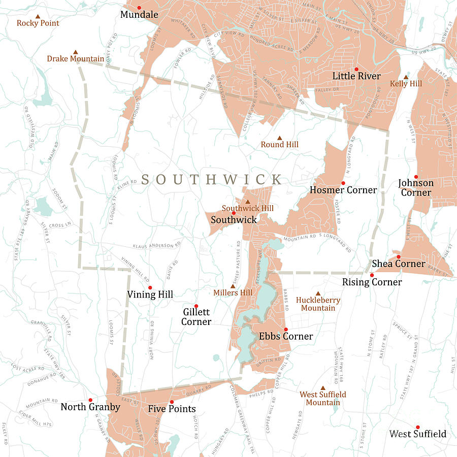 MA Hampden Southwick Vector Road Map Digital Art by Frank Ramspott
