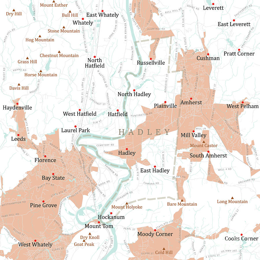 MA Hampshire Hadley Vector Road Map Digital Art by Frank Ramspott